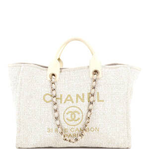 Chanel Medium Deauville Tote Raffia with Glitter Detail